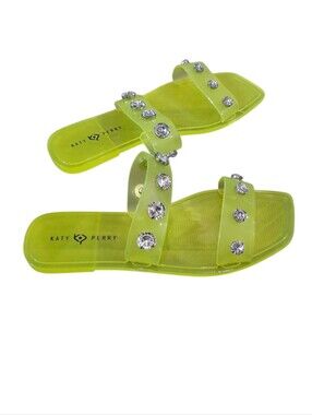 Katy Perry Geli Celery Neon Jeweled Double-Strap Square Toe Sandals Size 8M